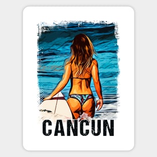 Cancun Mexico ✪ Vintage style poster ✔ Gorgeous Surfer Girl Magnet